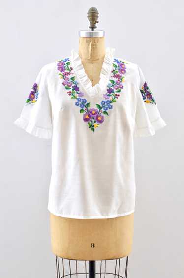 70's Embroidered Blouse / S - image 1