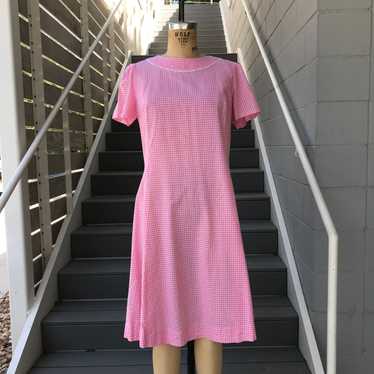 1960s Pink Checkered Day Dress - image 1