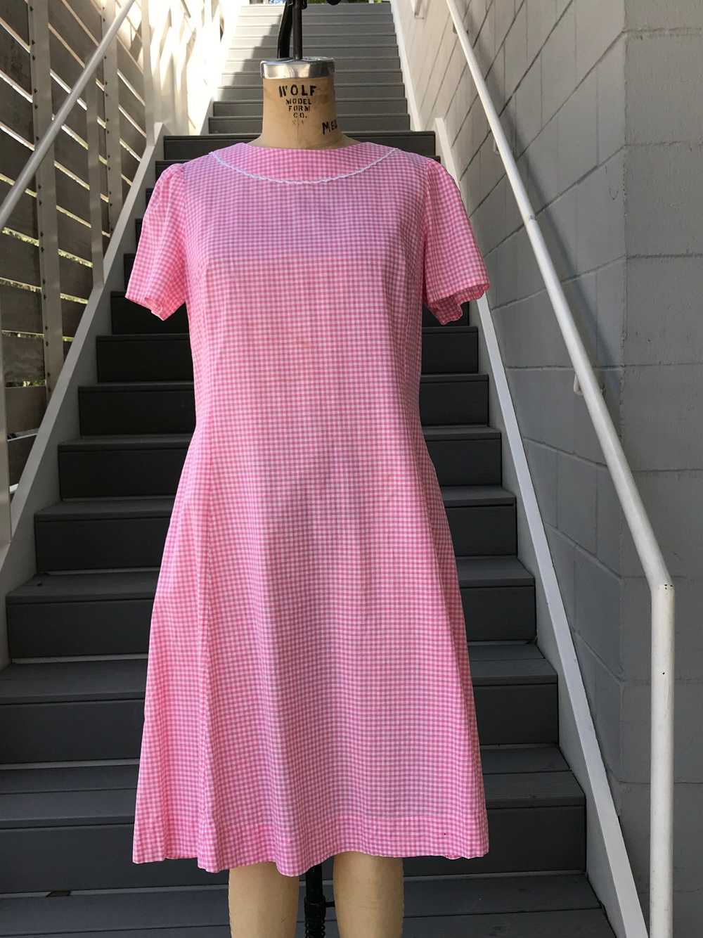 1960s Pink Checkered Day Dress - image 2