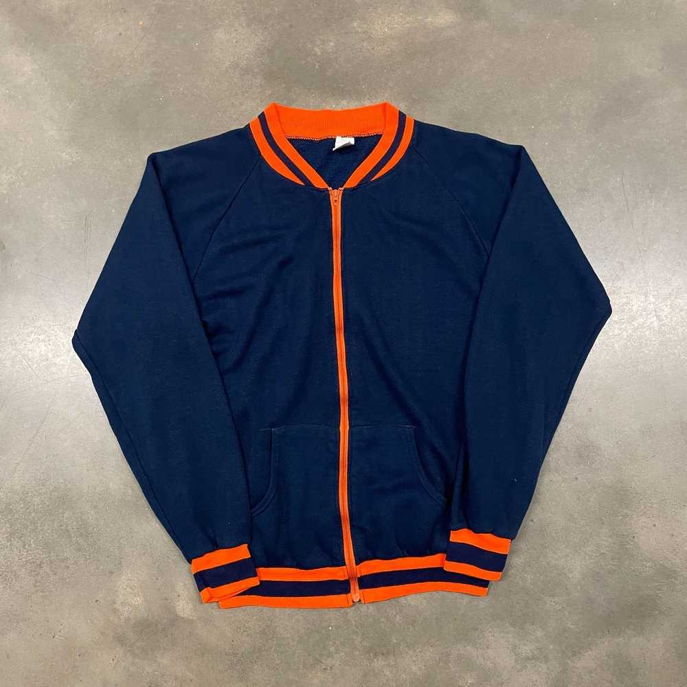 Vintage 70s Blue/Orange Zip Up Warm Up Sweatshirt… - image 2