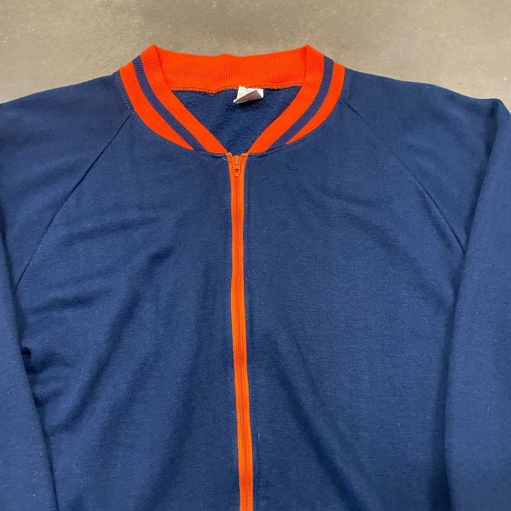 Vintage 70s Blue/Orange Zip Up Warm Up Sweatshirt… - image 3