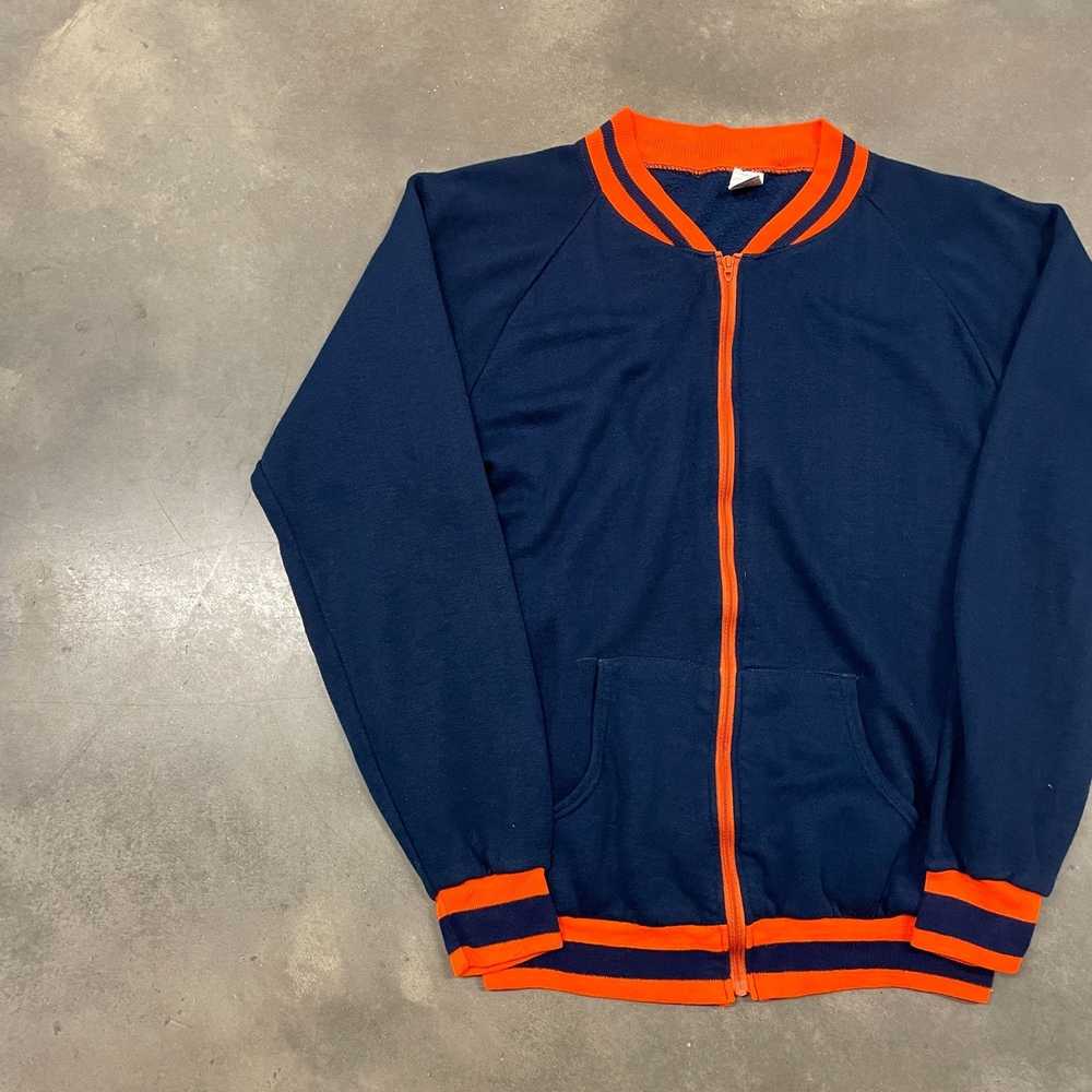 Vintage 70s Blue/Orange Zip Up Warm Up Sweatshirt… - image 4
