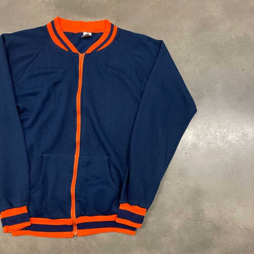 Vintage 70s Blue/Orange Zip Up Warm Up Sweatshirt… - image 5