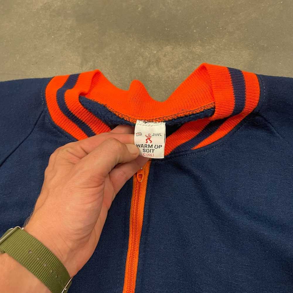 Vintage 70s Blue/Orange Zip Up Warm Up Sweatshirt… - image 7