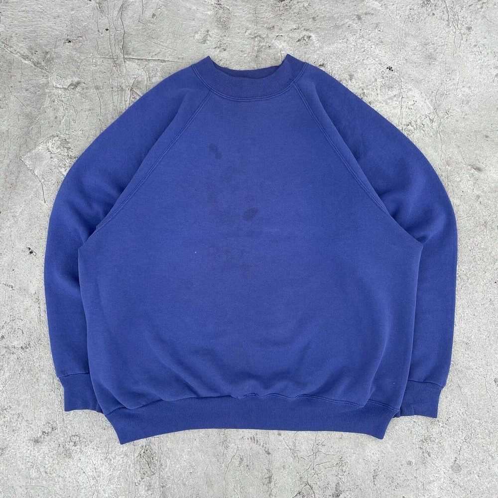 Hanes Vintage 90s Hanes Blue Sweatshirt USA Ragla… - image 1