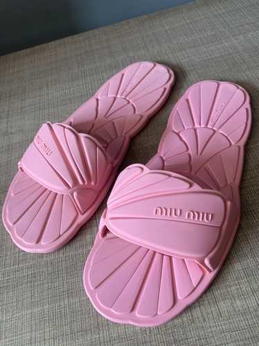 Miu Miu Miu Miu Rubber Slide Sandals Flowers Pink 