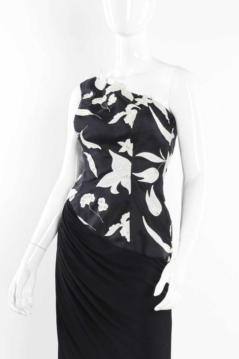RUBEN PANIS Silk Lily Floral Shoulder Dress - image 2