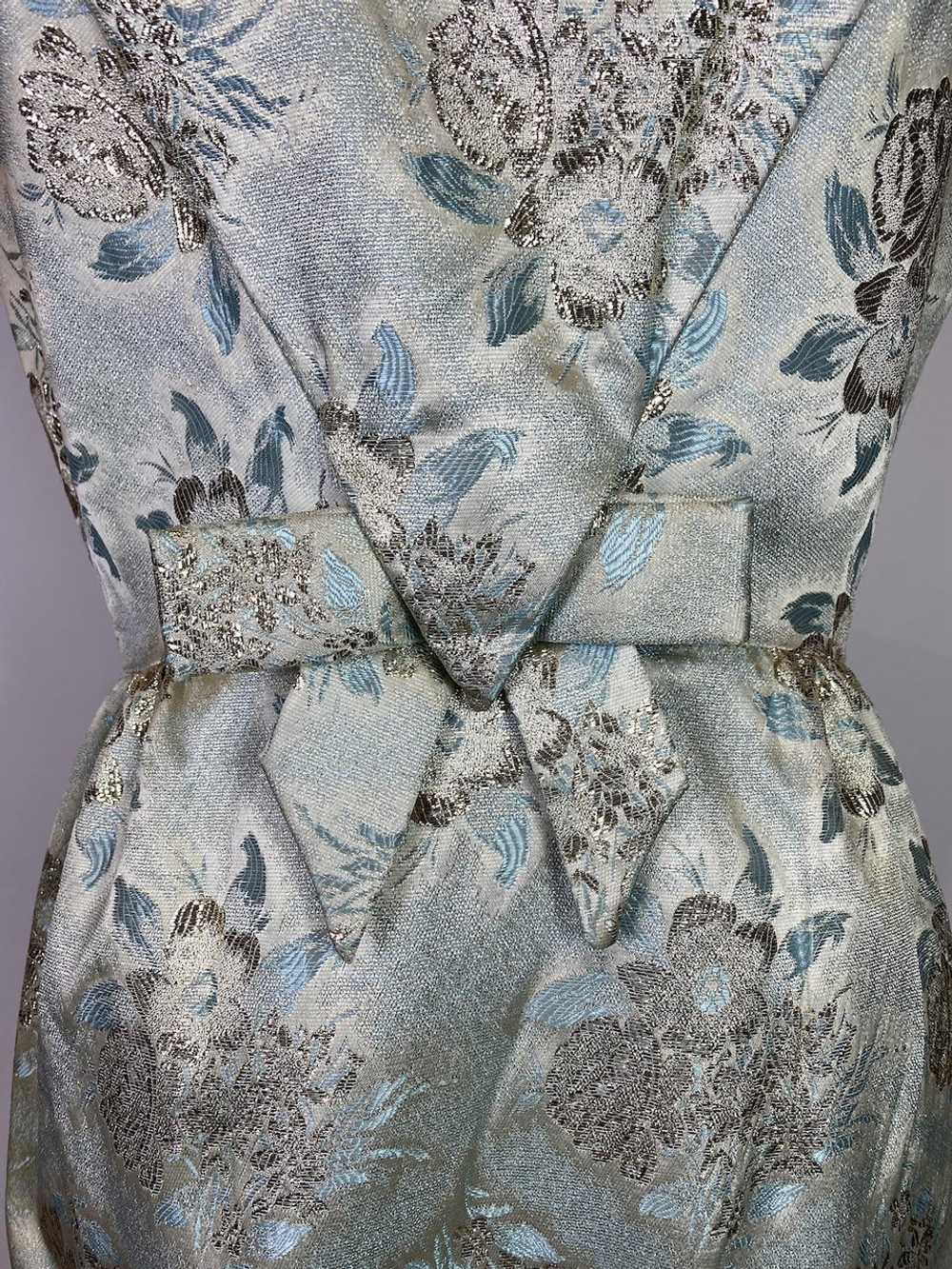 1960s Miss Brooks Blue and Gold Brocade Dress - image 3