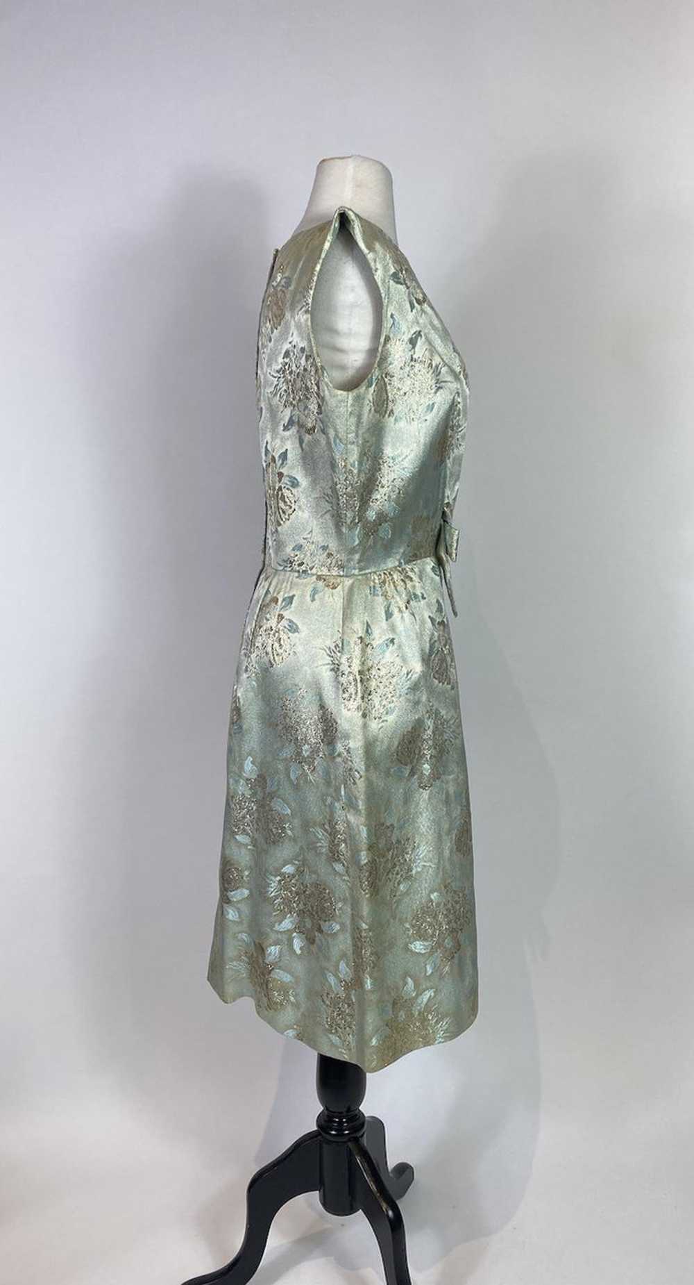1960s Miss Brooks Blue and Gold Brocade Dress - image 4