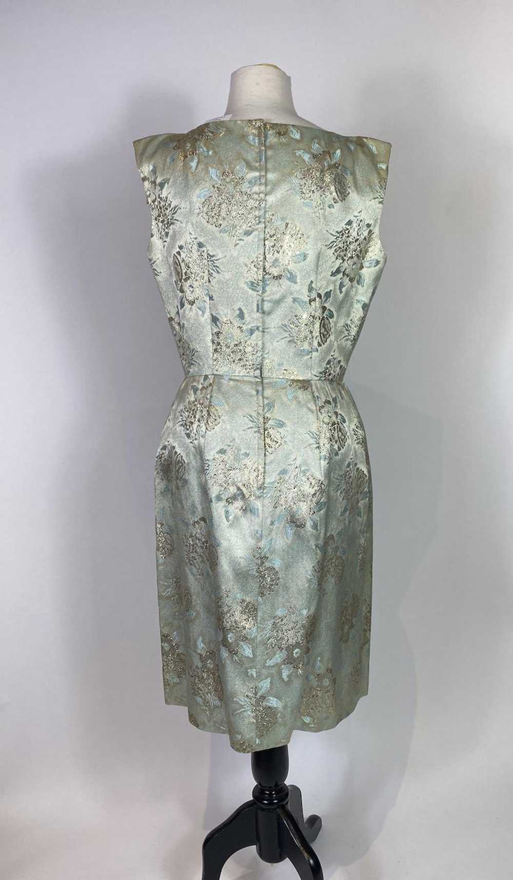 1960s Miss Brooks Blue and Gold Brocade Dress - image 5