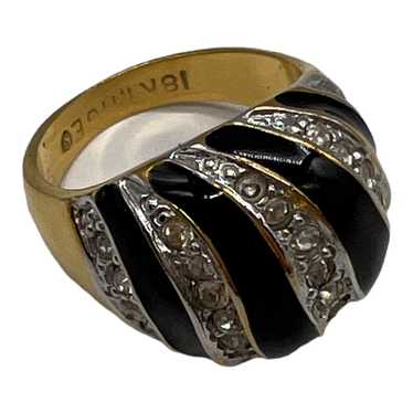 Vintage Black Enamel and Rhinestone Fashion Ring - image 1