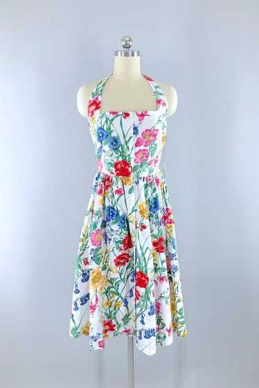 Vintage Floral Print Halter Dress