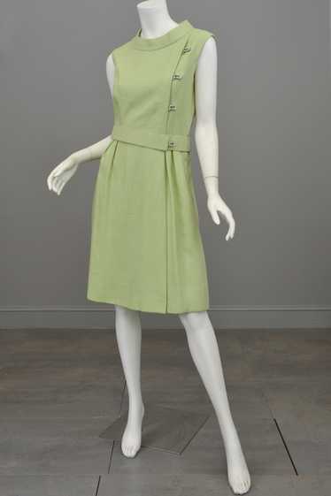 1960s Citrus Lime Green Crystal Buttons Retro Dres