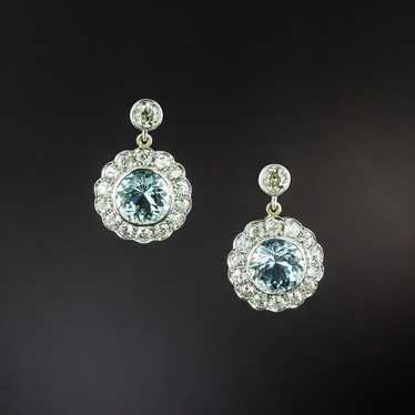 Vintage Style Aquamarine and Diamond Dangle Earri… - image 1