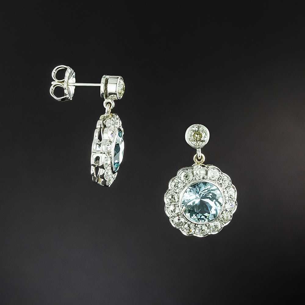 Vintage Style Aquamarine and Diamond Dangle Earri… - image 2