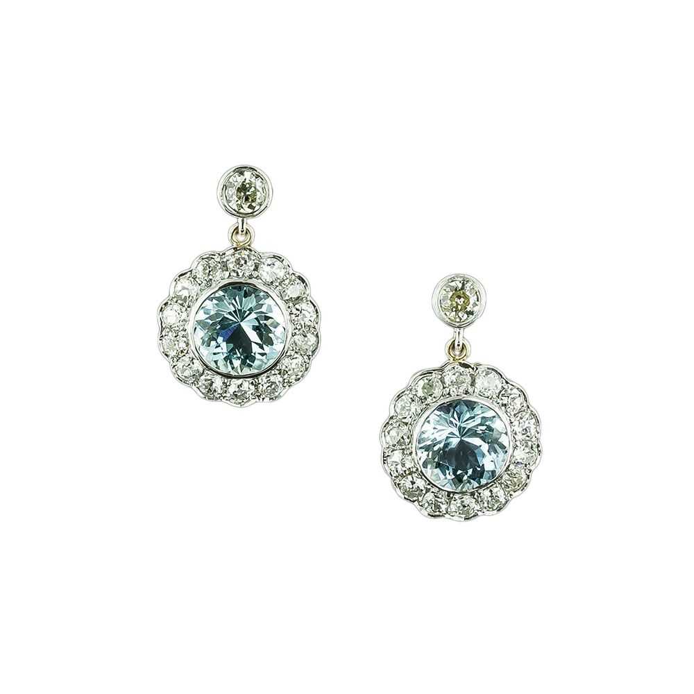 Vintage Style Aquamarine and Diamond Dangle Earri… - image 3