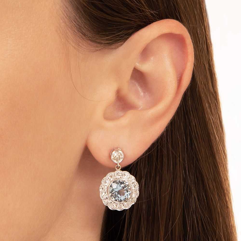Vintage Style Aquamarine and Diamond Dangle Earri… - image 4