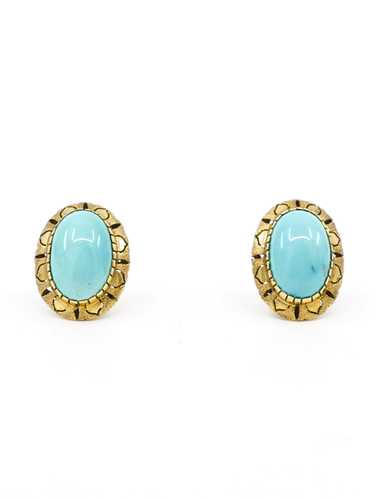14k Gold and Turquoise Cabochon Earrings
