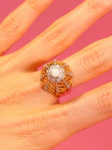 14k Lattice Dome Ring with Opal and Diamonds