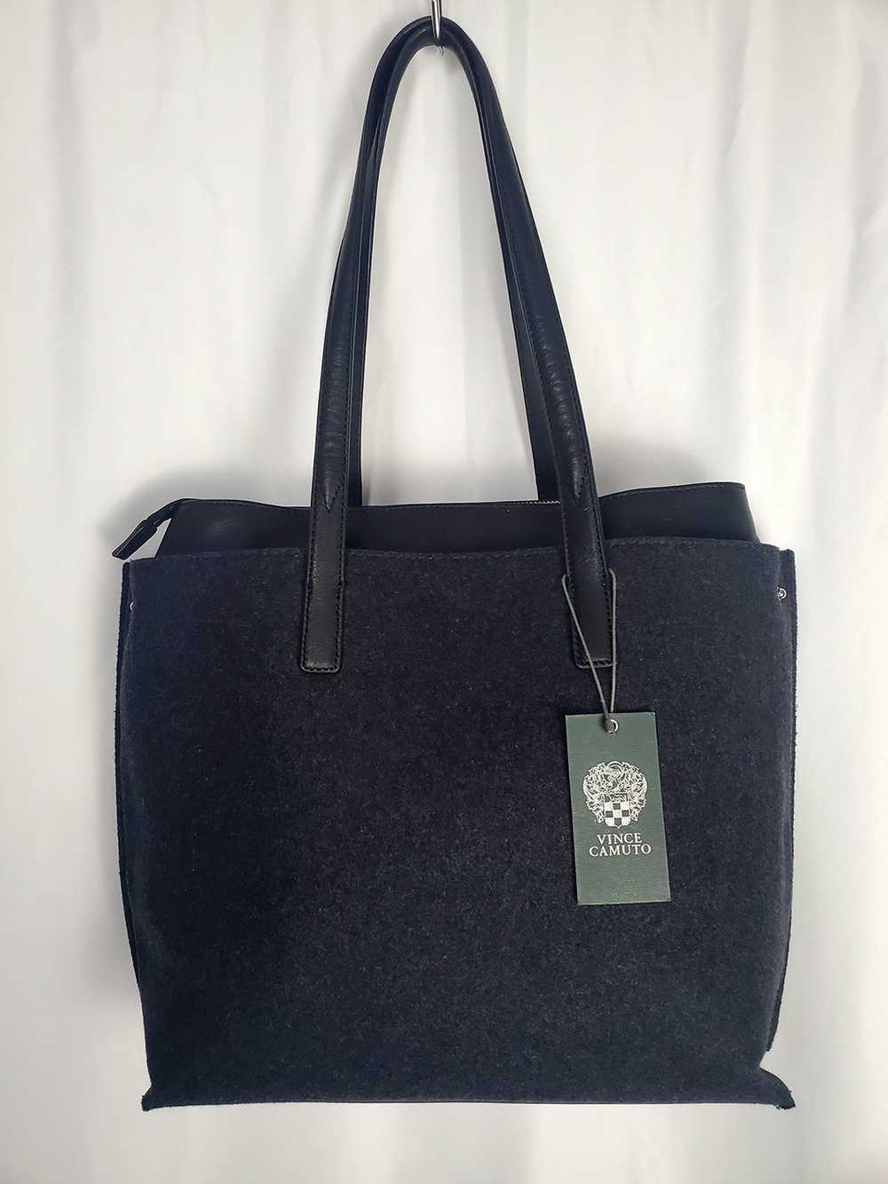 Vince Camuto Charcoal Wool & Black Leather Bag NWT - image 3