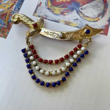 1970s Red, White, and Blue Sword Brooch - image 1