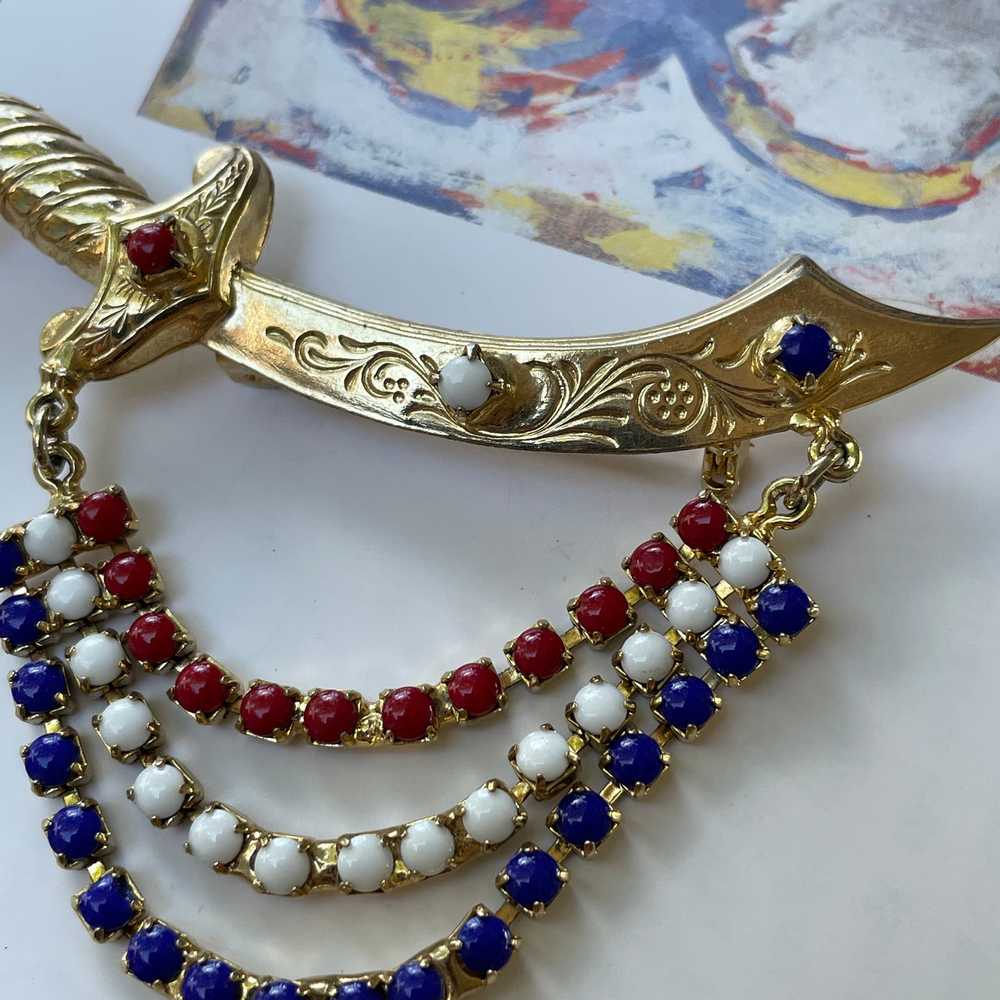 1970s Red, White, and Blue Sword Brooch - image 3