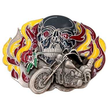 Other Black Skull Motorcycle Belt Buckle Flames Wi