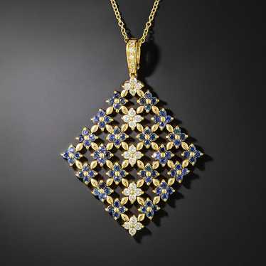 Estate Sapphire and Diamond Lattice Pendant - image 1