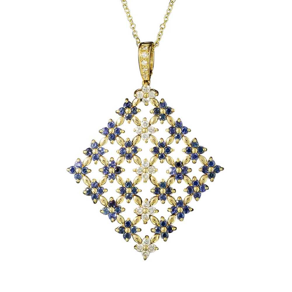 Estate Sapphire and Diamond Lattice Pendant - image 2