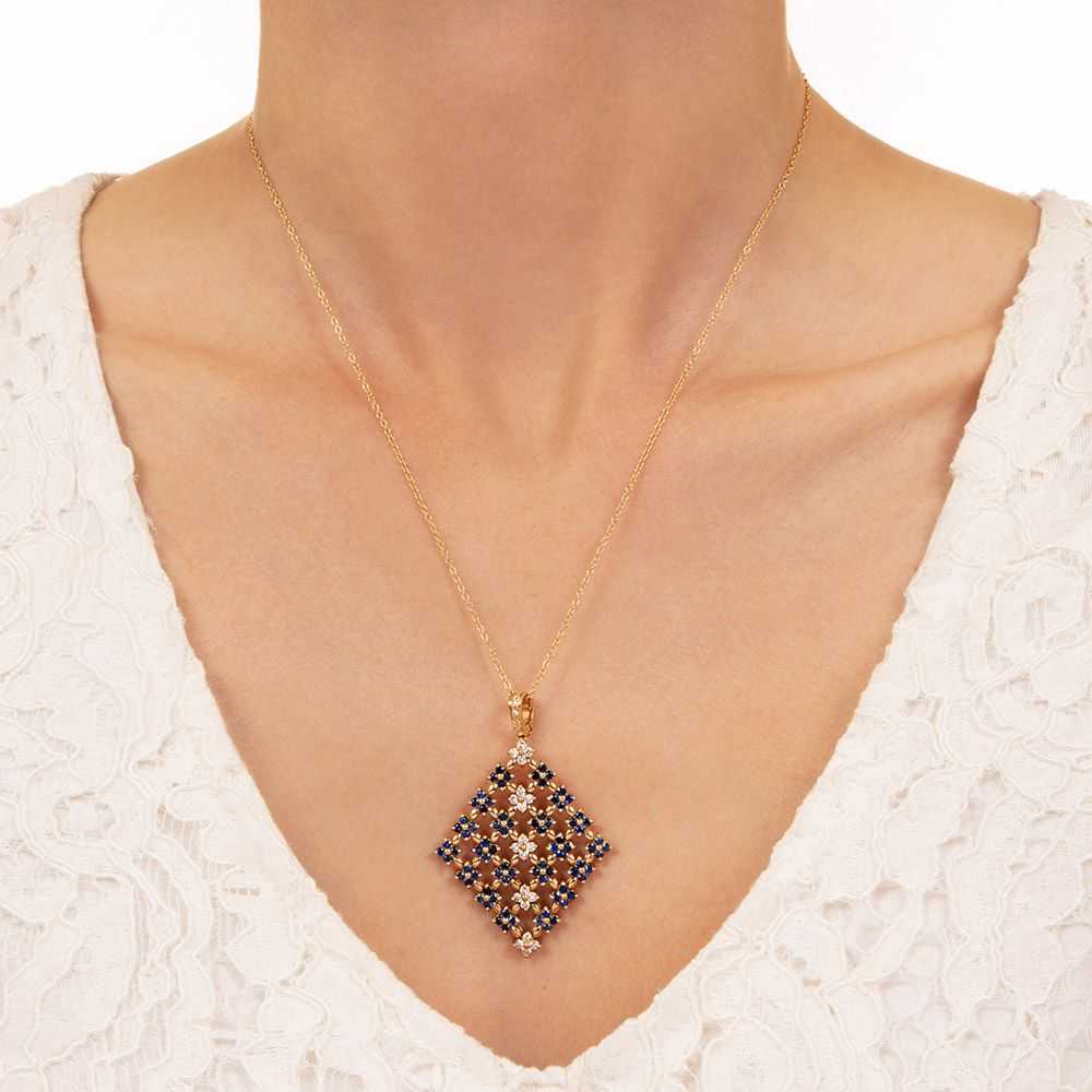 Estate Sapphire and Diamond Lattice Pendant - image 3