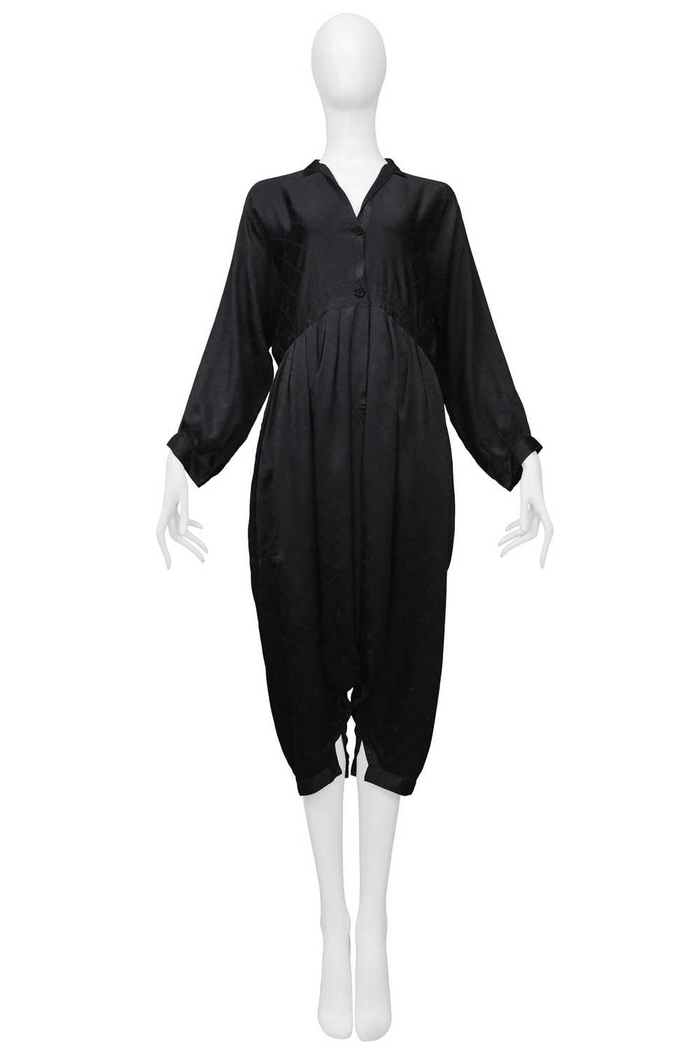 JOAN VASS BLACK SATIN JUMPSUIT WITH DIAMOND PATTE… - image 1