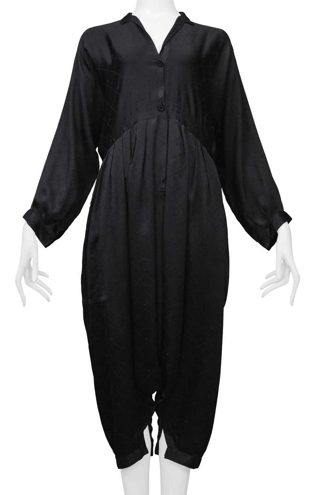 JOAN VASS BLACK SATIN JUMPSUIT WITH DIAMOND PATTE… - image 4