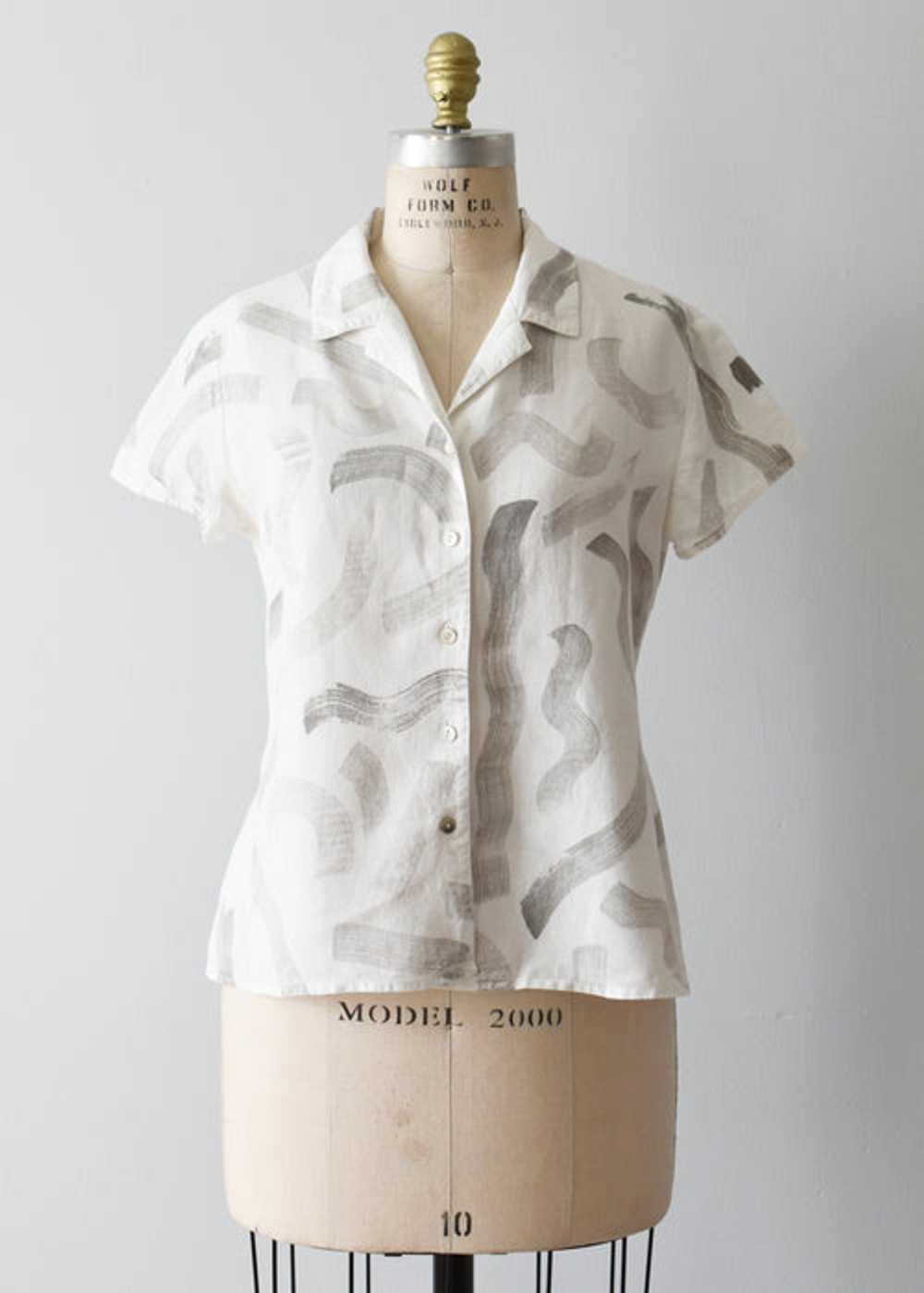 hand-painted vintage linen shirt | shale - image 4