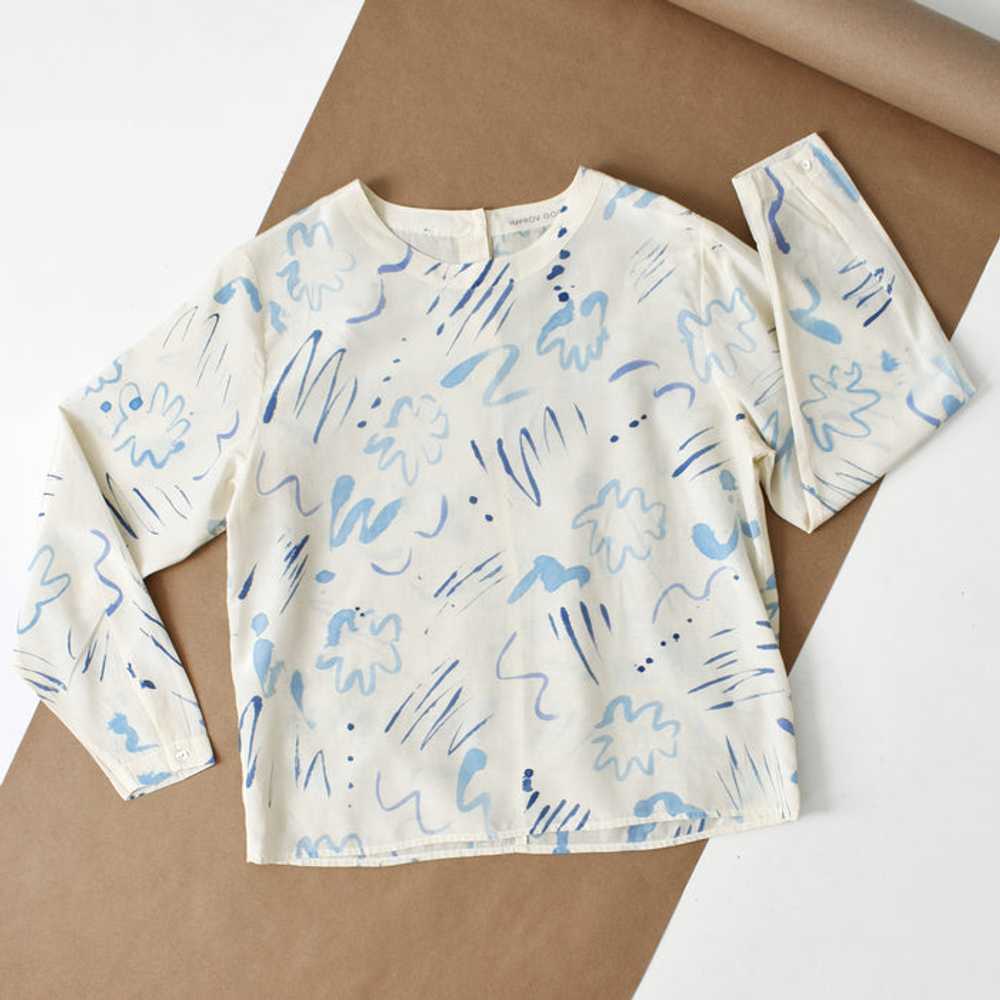 hand-painted vintage silk shirt | sky - image 1