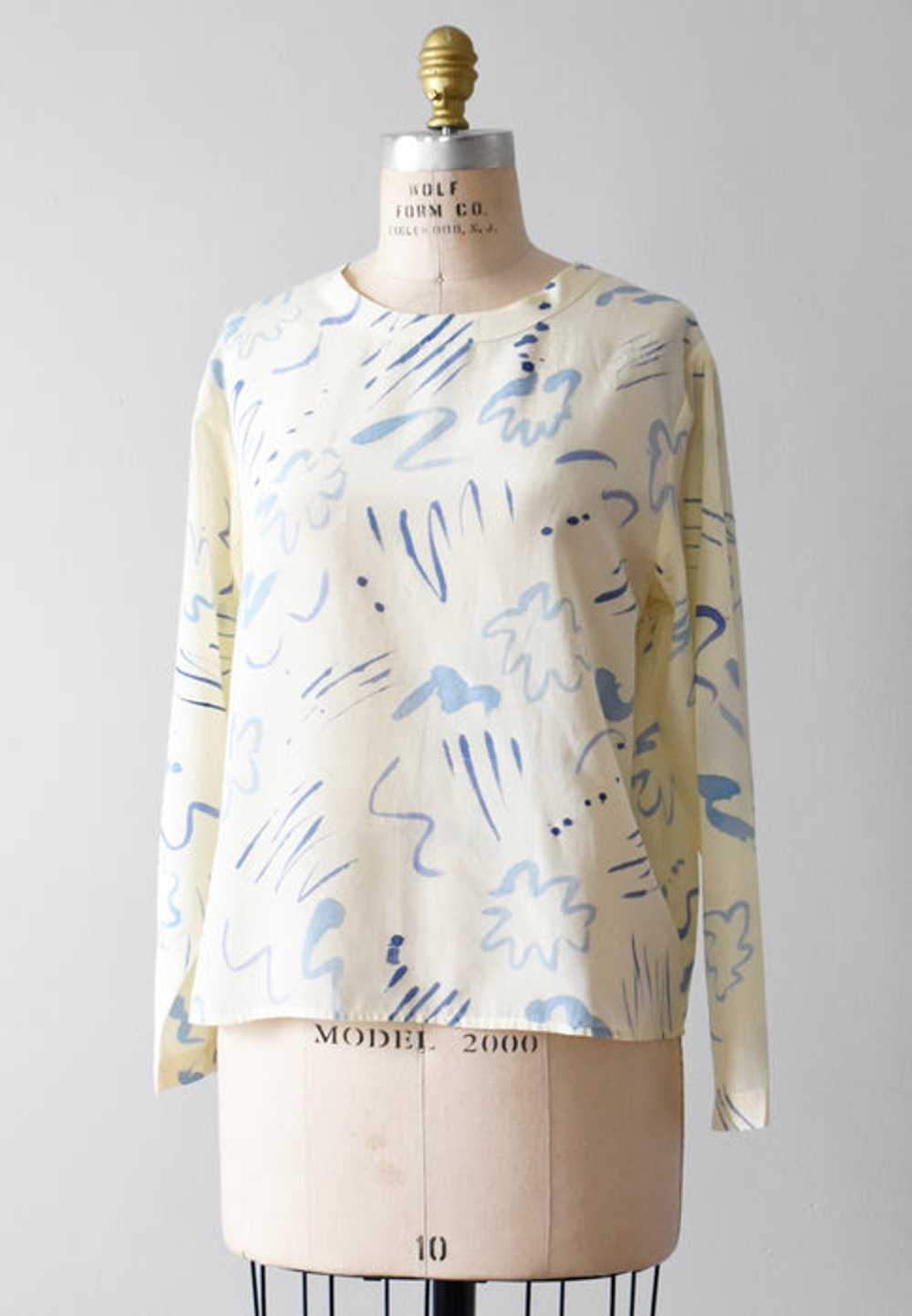hand-painted vintage silk shirt | sky - image 3