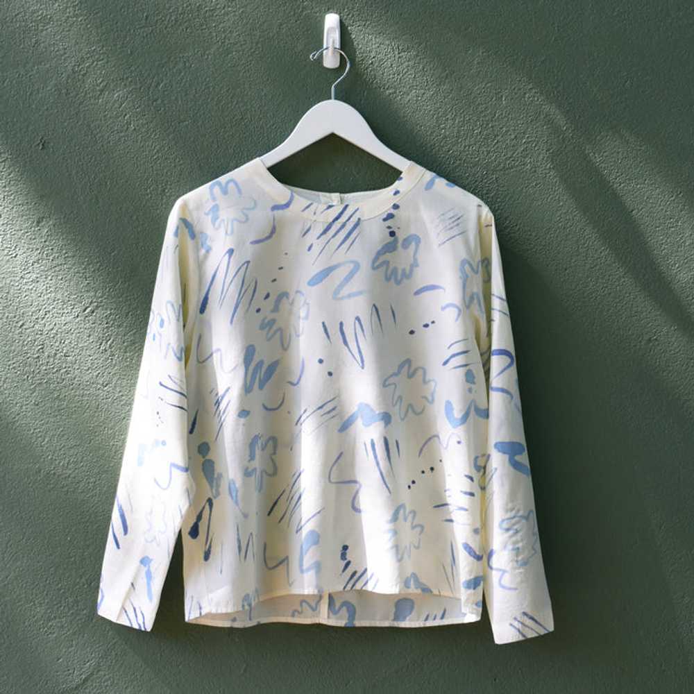 hand-painted vintage silk shirt | sky - image 4