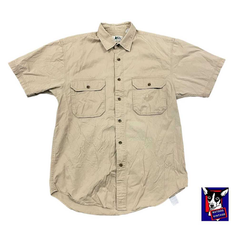 Vintage 80s REI Beige Cotton Short Sleeve Safari … - image 1