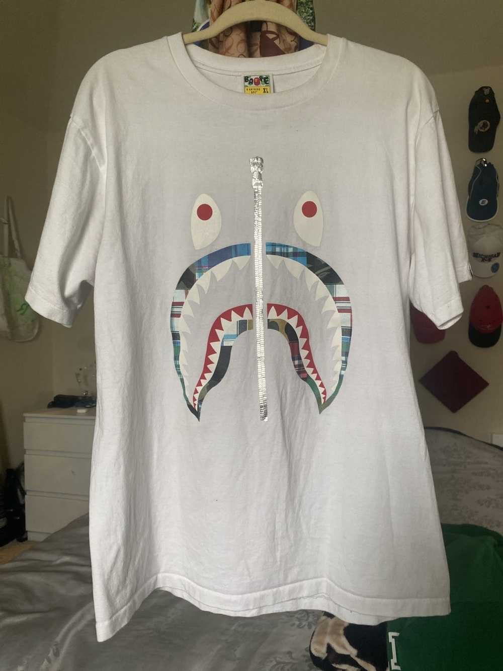 Bape Bape Plaid Shark T-Shirt - image 1