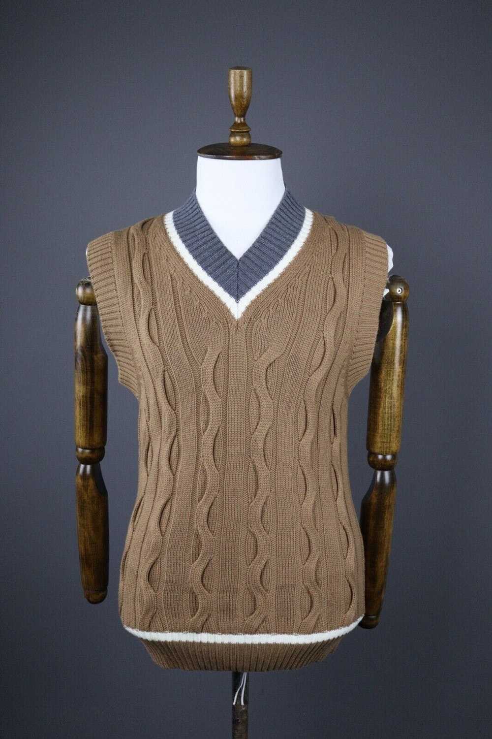 Eleventy ELEVENTY Brown Cable Knit Wool Vest Swea… - image 2