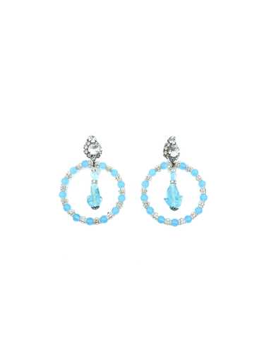 Blue Beaded Hoop Earrings