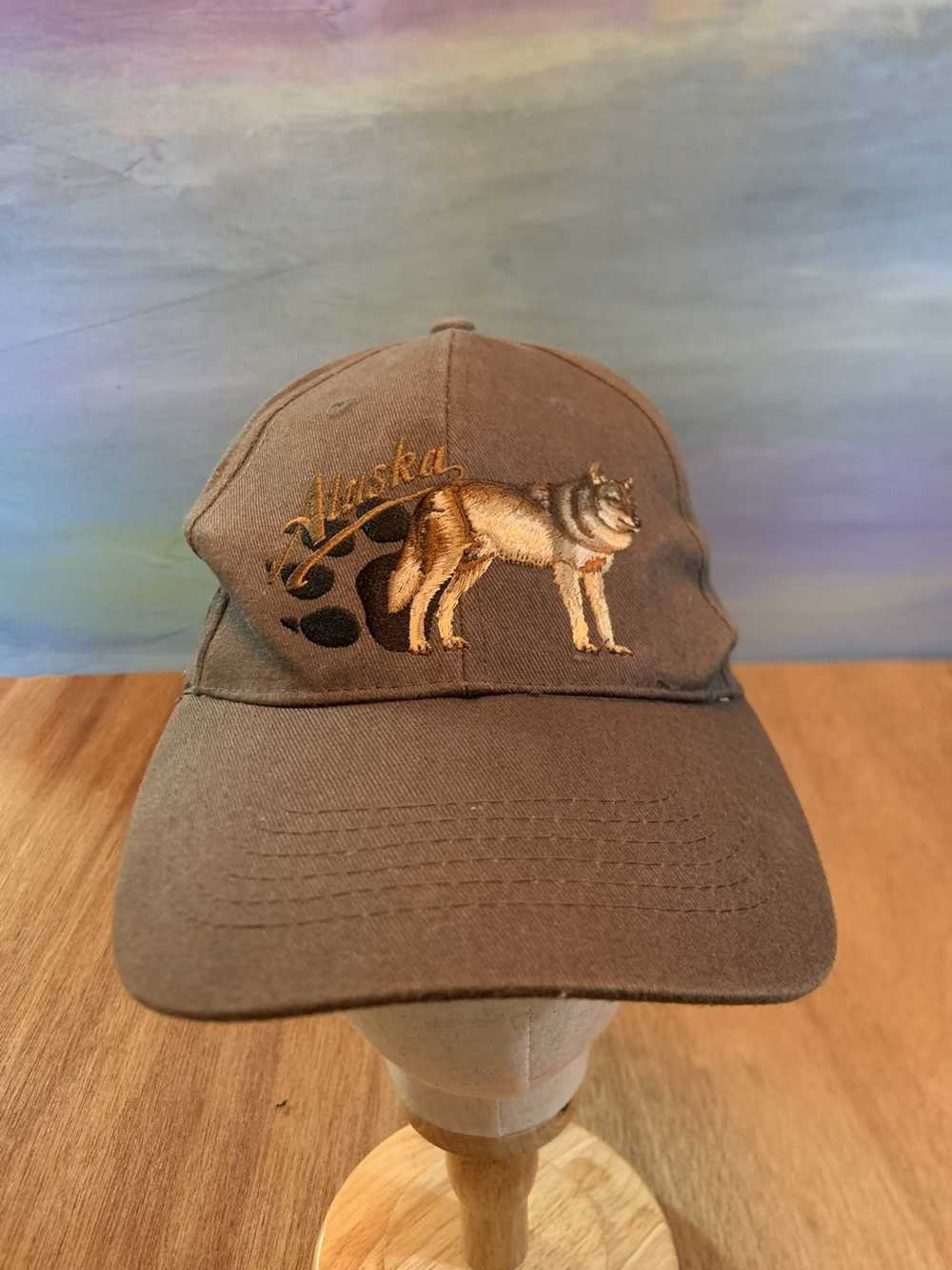 Dad Hat × Vintage Alaska Wolf Hat Brown Cap Vinta… - image 1