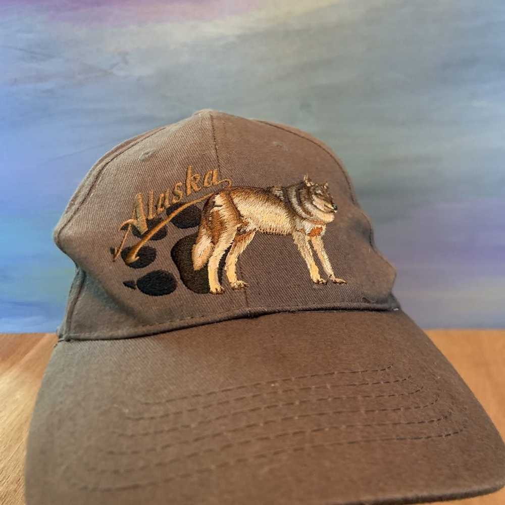 Dad Hat × Vintage Alaska Wolf Hat Brown Cap Vinta… - image 2