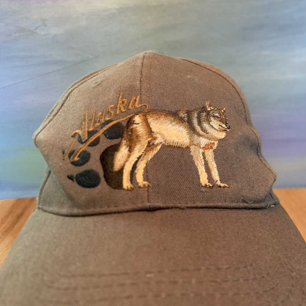 Dad Hat × Vintage Alaska Wolf Hat Brown Cap Vinta… - image 3