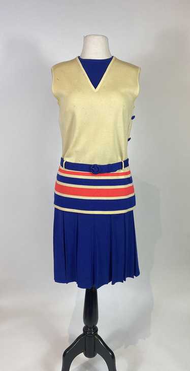 1960s Mod Wool Striped Shirt and Pleated Skirt Set