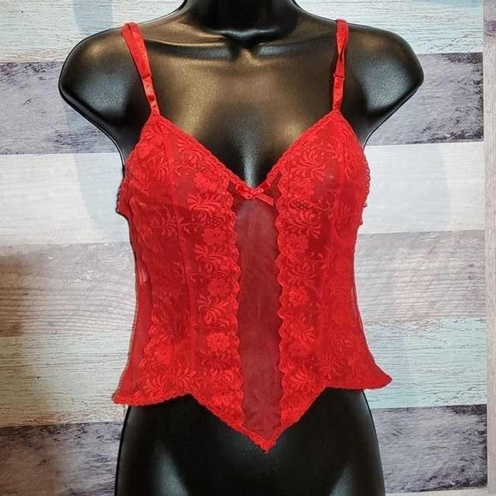 Vintage Vintage Sexy Red Floral Lace & Mesh Cami … - image 1