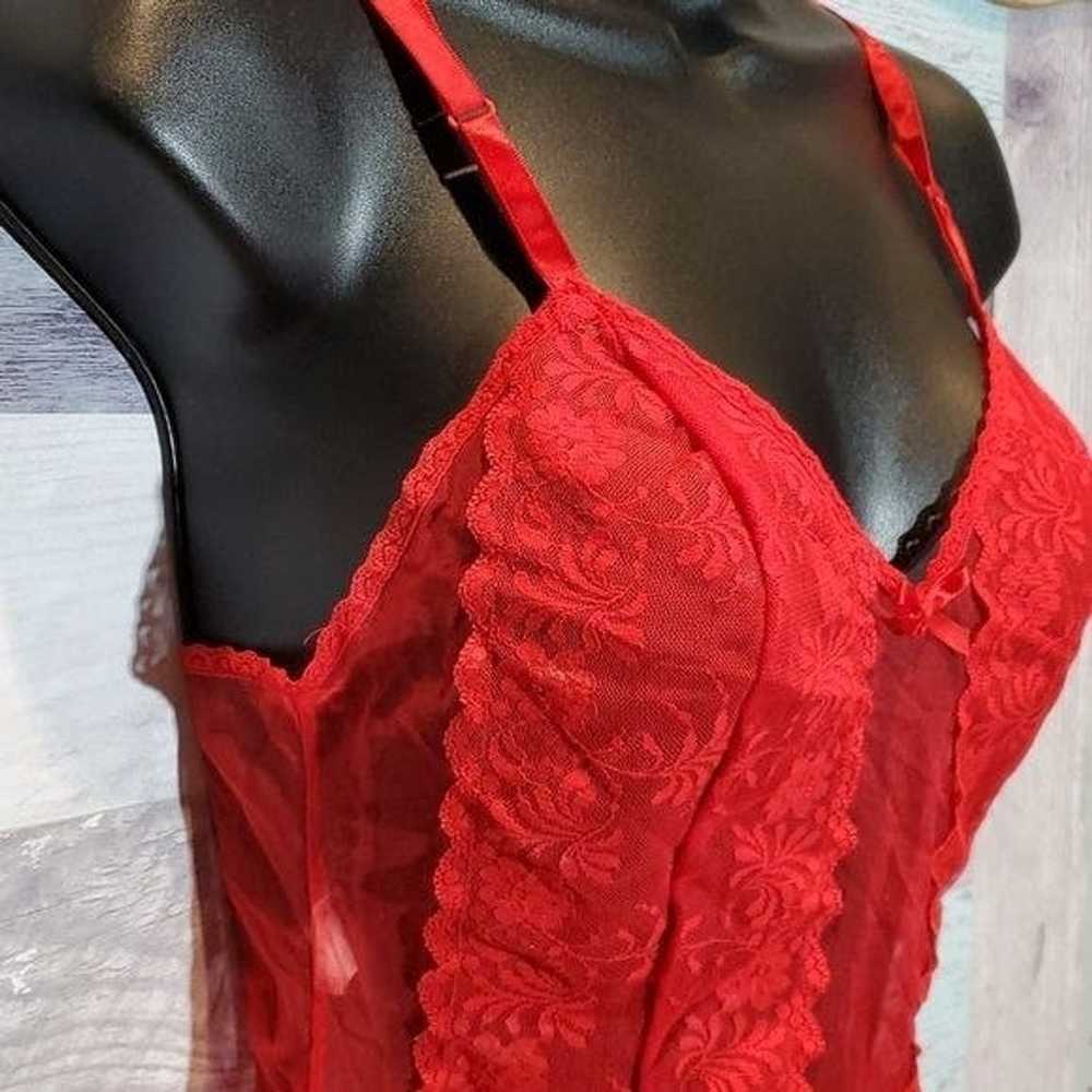 Vintage Vintage Sexy Red Floral Lace & Mesh Cami … - image 2