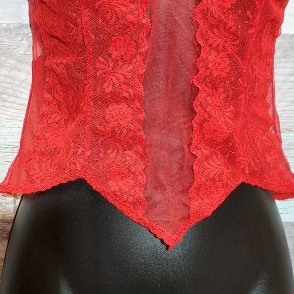 Vintage Vintage Sexy Red Floral Lace & Mesh Cami … - image 3