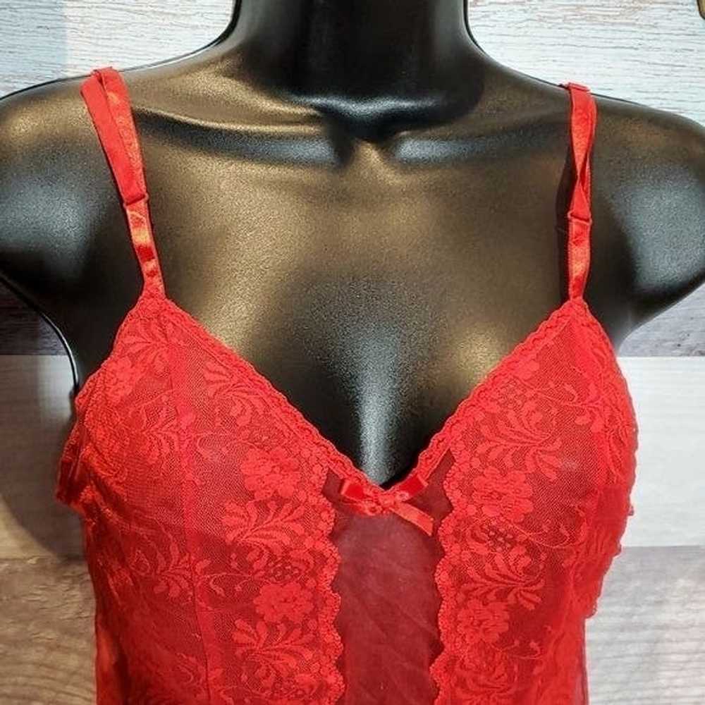 Vintage Vintage Sexy Red Floral Lace & Mesh Cami … - image 4