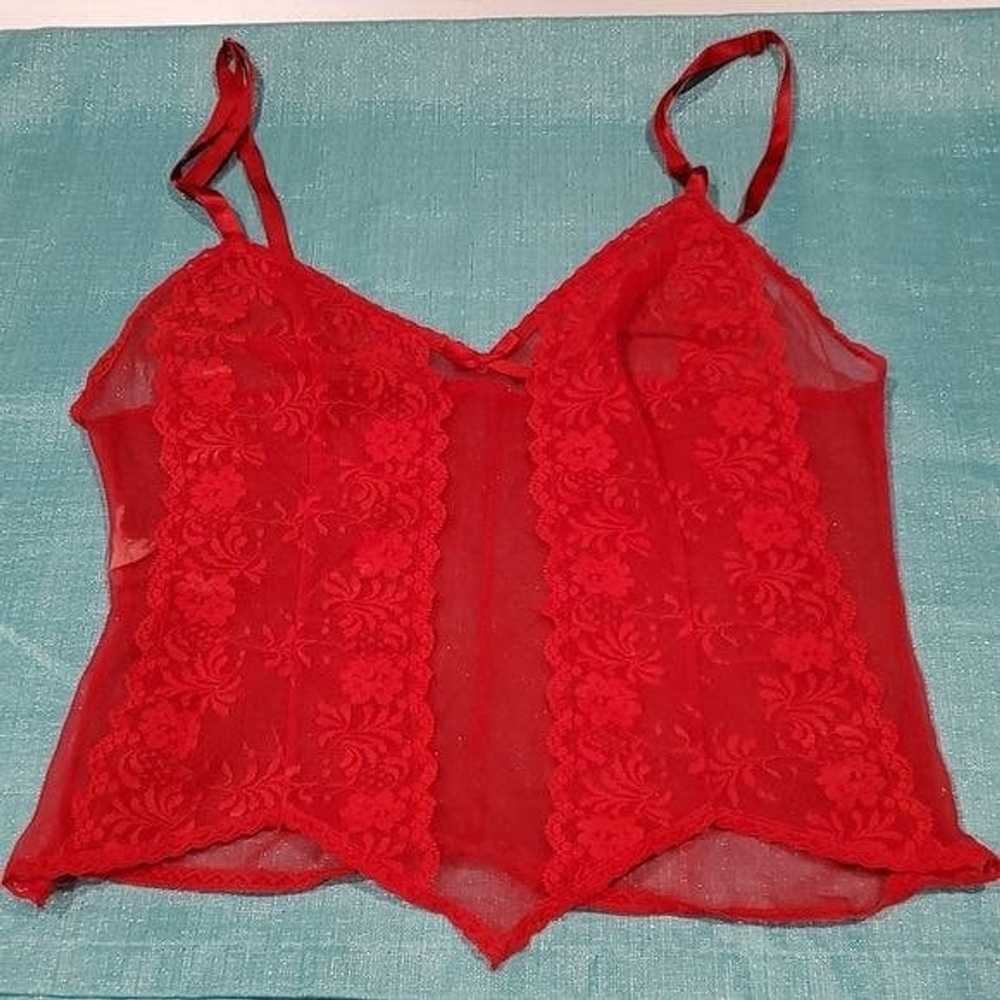 Vintage Vintage Sexy Red Floral Lace & Mesh Cami … - image 6