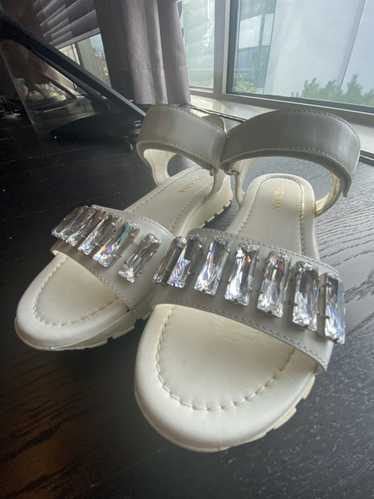 Prada Prada White Leather Crystal Sandals